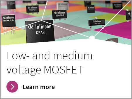Infineon banner low and medium voltage OptiMOS™ and StrongIRFET™ 