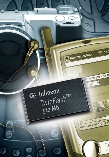 Infineon Technologies launched the world's first NAND compatible flash chip  based on TwinFlash technology. The 512Mbit Twin-NAND is realized in Saifun  NROM(r) technology which stores two (Twin) locally separated bits in one transistor cell.