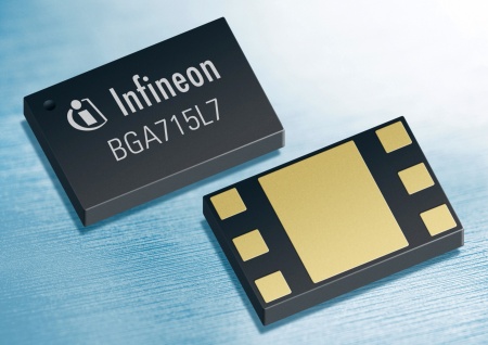 The BGA715L7 of Infineon is a high-sensitivity LNA (Low Noise Amplifier) for GPS applications. It offers a noise figure of only 0.6 dB and shows a high gain of 20 dB.