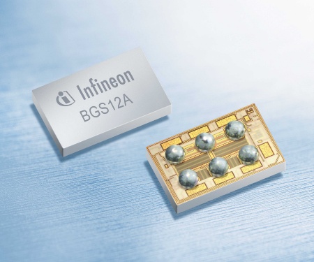 Der CMOS HF-Schalter BGS12A von Infineon ist nur 0,79 mm x 0,54 mm groß und benötigt in mobilen Geräten etwa 60 Prozent weniger Platz als der derzeit kleinste in Gallium-Arsenid (GaAs)-Prozesstechnologie gefertigte HF-Schalter. Dennoch bietet er die gleiche Leistung.