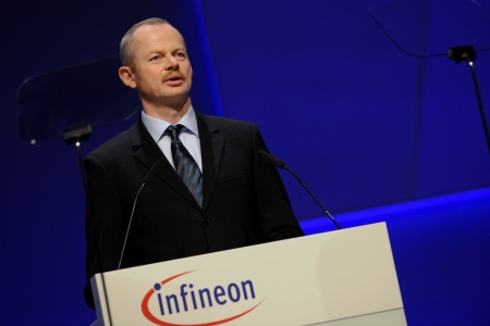 Infineon Technologies offers innovative technologies addressing three central challenges to modern society: energy efficiency, communications, and security. The photo shows Peter Bauer, Chief Executive Officer of Infineon Technologies AG, at the Infineon Annual General Meeting on February 11, 2010 in Munich, Germany.
