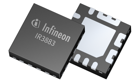 The IR3883 provides up to 3 A continuous current from 4.5 V to 14 V in a small 3 mm x 3 mm PQFN package, it can save up to five components and facilitates the layout for very small PCB size of less than 100 mm².