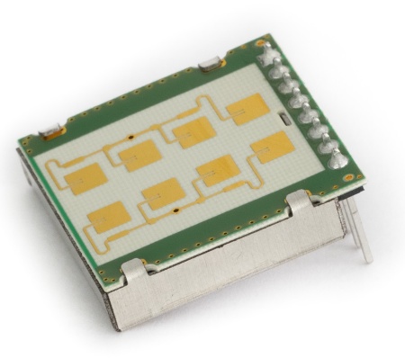 The module K-LD2 of RFbeam uses the 24 GHz transceiver radar chip BGT24LTR11 from Infineon. It is an easy-to-use 2 × 4 patch Doppler module with an asymmetrical beam for low-cost short-distance applications.