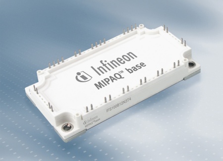 The MIPAQ(tm) base module integrates an IGBT six-pack and current sense shunts and is ideally suited for use in low-induction system designs in industrial drives and servos up to 55 kW.