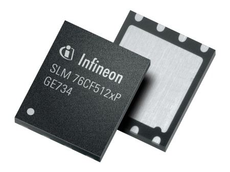The SLM 76CF5120P, here in a VQFN package, is a member of the Infineon SLM 76 family of security microcontrollers for machine-to-machine (M2M) applications, such as car telematics, utility monitoring, or remote stocks level checks of vending machines. It is capable of operating in an unusually broad temperature range from -40 °C to +105 °C, retains data for at least ten years and features at least 500,000 write-and-erase operations.