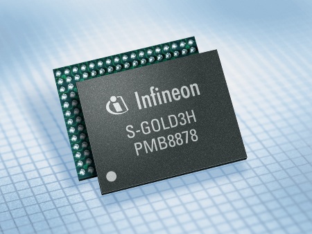 English<br><br>

S-GOLD3H: Infineon's baseband processor supports HSDPA (High-Speed Downlink Packet Access) data rates of up to 7.2 megabits per second (Mbit/s) for the mid-range multimedia phone segment.<br><br>

Deutsch<br><br>

S-GOLD3H: Infineons Basisbandprozessor S-GOLD3H bietet HSDPA- (High-Speed Downlink Packet Access) Datenraten von bis zu 7,2 Megabit pro Sekunde (Mbit/s) für Multimedia-Handys im mittleren Marktsegment.
