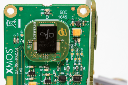 The building block makes use of Infineon‘s 60 GHz 2Tx/4Rx radar IC with accompanying antenna and the 70dB SNR microphone combined with an audio processor from XMOS.