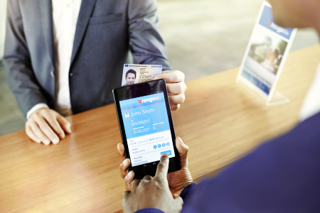 Infineon demonstrates a mobile ID solution for car rental companies. A smartphone and a few taps in an app is all that is needed to verify the user's identity and driver's license, assign the right rental car, and open it per smartphone.