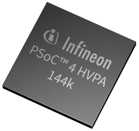 Infineon’s PSoC 4 HVPA-144K microcontroller integrates high-precision analog and high-voltage subsystems on a single chip.
