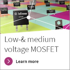 Banner Infineon low voltage medium voltage OptiMOS™ and StrongIRFET™ n channel mosfet