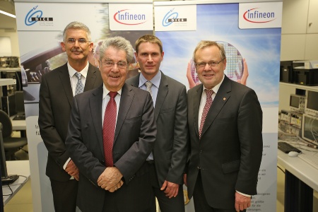 DICE founder Richard Hagelauer (right) during a visit by Federal President Heinz Fischer ( in the front) in Linz in 2014 