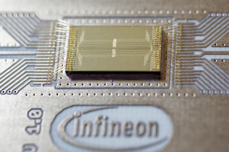 Ion trap chip for quantum computers developed and manufactured at Infineon's Villach/Austria site. ©Infineon