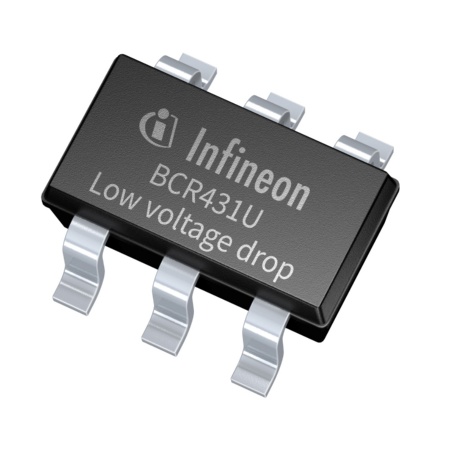 BCR431U LED 驱动 IC在 15 mA 电流下的压降仅 105 mV，效能领先业界，为照明应用提供了更多的设计弹性。