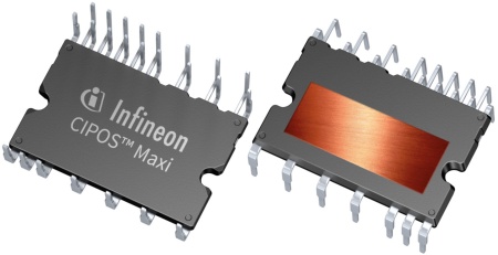 The CIPOS™ Maxi IPM integrates an improved 6-channel 1200 V silicon on insulator (SOI) gate driver and six CoolSiC™ MOSFETs to increase system reliability, optimize PCB size and system costs. Its DIP 36x23D housing makes it the smallest package for 1200 V IPMs with the highest power density and best performance in its class.