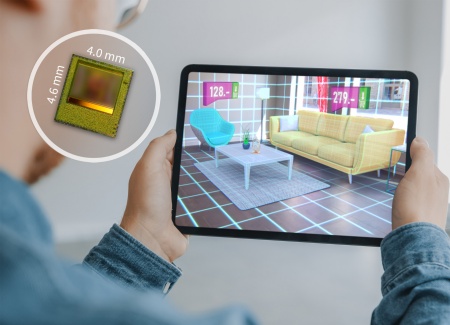 Der neue REAL3 ToF Chip kann in miniaturisierte Kameramodule integriert werden, die eine präzise Bildtiefenmessung im Nah- und Fernbereich für Augmented Reality Anwendungen ermöglichen.