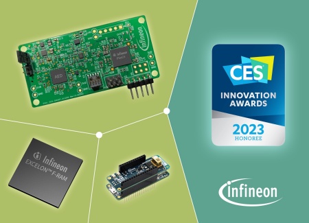 Drei Produkte von Infineon wurden als CES® 2023 „Innovation Award Honoree“ ausgewählt: EXCELON™ F-RAM, das XENSIV™ Connected Sensor Kit und das Smart Alarm System