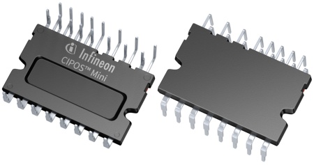 The RCD2 IGBTs of Infineon’s CIPOS™ Mini IM523 are combined with a full-featured, silicon-on-insulator (SOI) gate driver to enable lower power dissipation of the system. The package concept is specially adapted to power applications which need good thermal conduction and electrical isolation. As the series exhibits best-in-class switching loss, it delivers excellent energy efficiency especially in applications with high switching frequency.