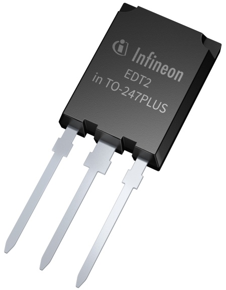 The rated currents of Infineon’s discrete EDT2 IGBTs are 120 A and 200 A at 100°C, each with a very low forward voltage, reducing conduction losses by up to 13 percent compared to the previous generation. With a rated current of 200 A, the AIKQ200N75CP2 is also the best-in-class discrete IGBT in a TO247Plus package. Thus, for a defined target power class, fewer devices are needed in parallel. Additionally, power density increases and system costs decrease.