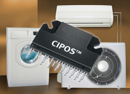 Die hochintegrierten Leistungsmodule CIPOS(tm) (Control Integrated Power System) unterstützen dabei, Gebrauchsgüter wie Waschmaschinen, Kühlschränke oder Klimaanlagen energieeffizienter zu machen. Die Abmessungen des abgebildeten CIPOS im RoHS-kompatiblen Single-In-Line-Gehäuse betragen 50,4 mm x 30,2 mm.