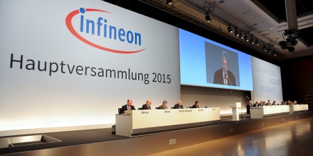 Wolfgang Mayrhuber, Vorsitzender des Aufsichtsrats der Infineon Technologies AG, eröffnet die Hauptversammlung 2015.