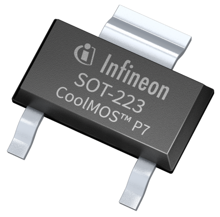 The new CoolMOS P7 in a SOT-223 package is designed to address needs of the low power SMPS market. It is a one-to-one drop-in replacement for DPAK available in 600 V, 700 V, and 800 V.
