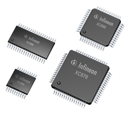 Infineons Mikrocontroller kommen in elektronisch geregelten Antrieben (Leistungsklassen von zirka 250 W bis 12 kW) für verschiedene Elektrofahrzeuge zum Einsatz. Das Bild zeigt eine Auswahl von 8-bit Mikrocontrollern, die z. B. im Motor eines E-Bikes eingesetzt werden.
