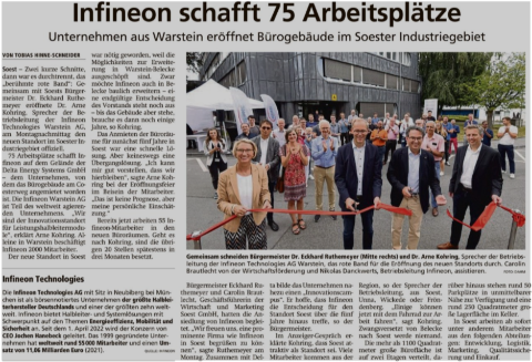 Zeitungsartikel im Soester Anzeiger: Infineon schafft 75 Arbeitsplätze